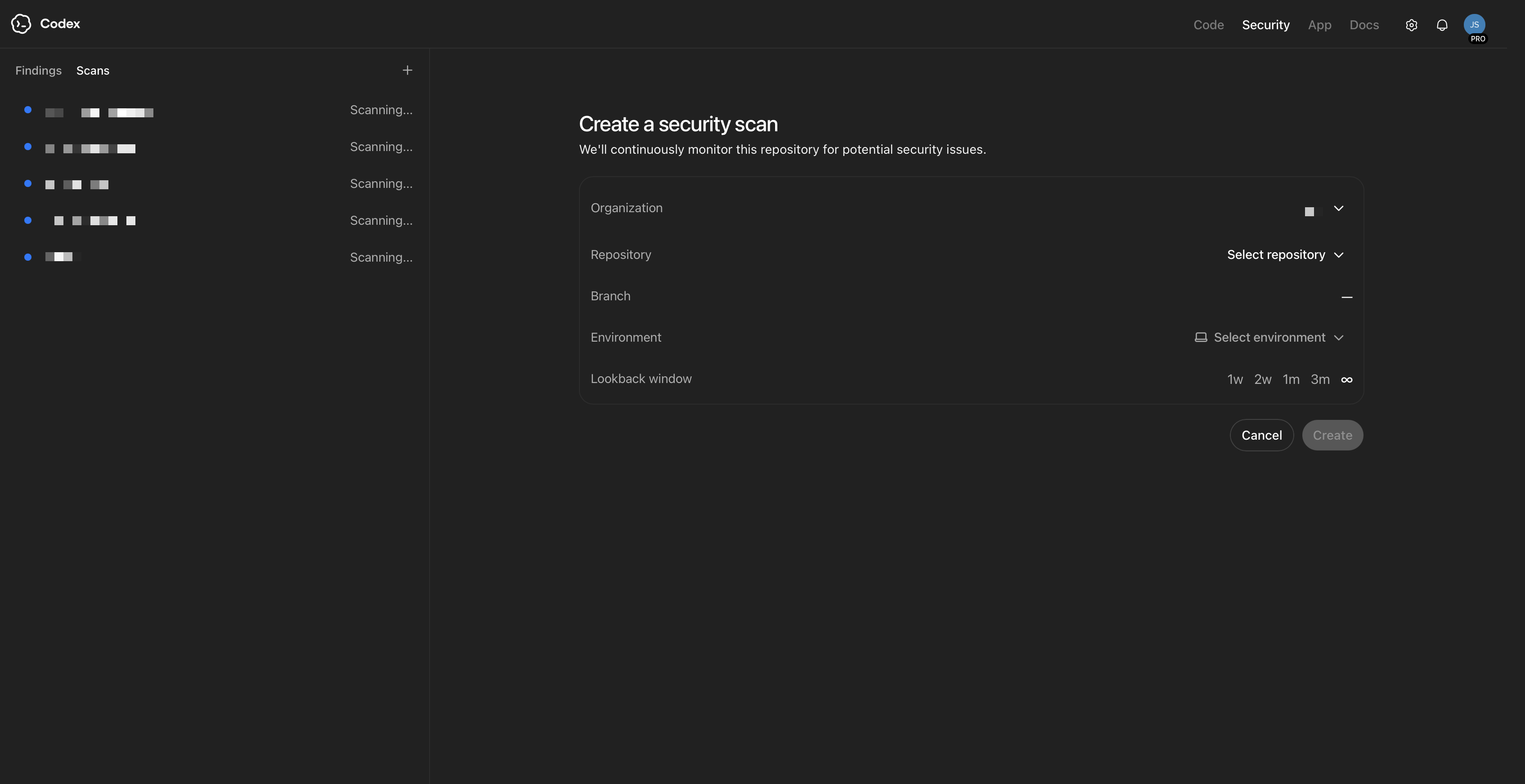 Create a security scan