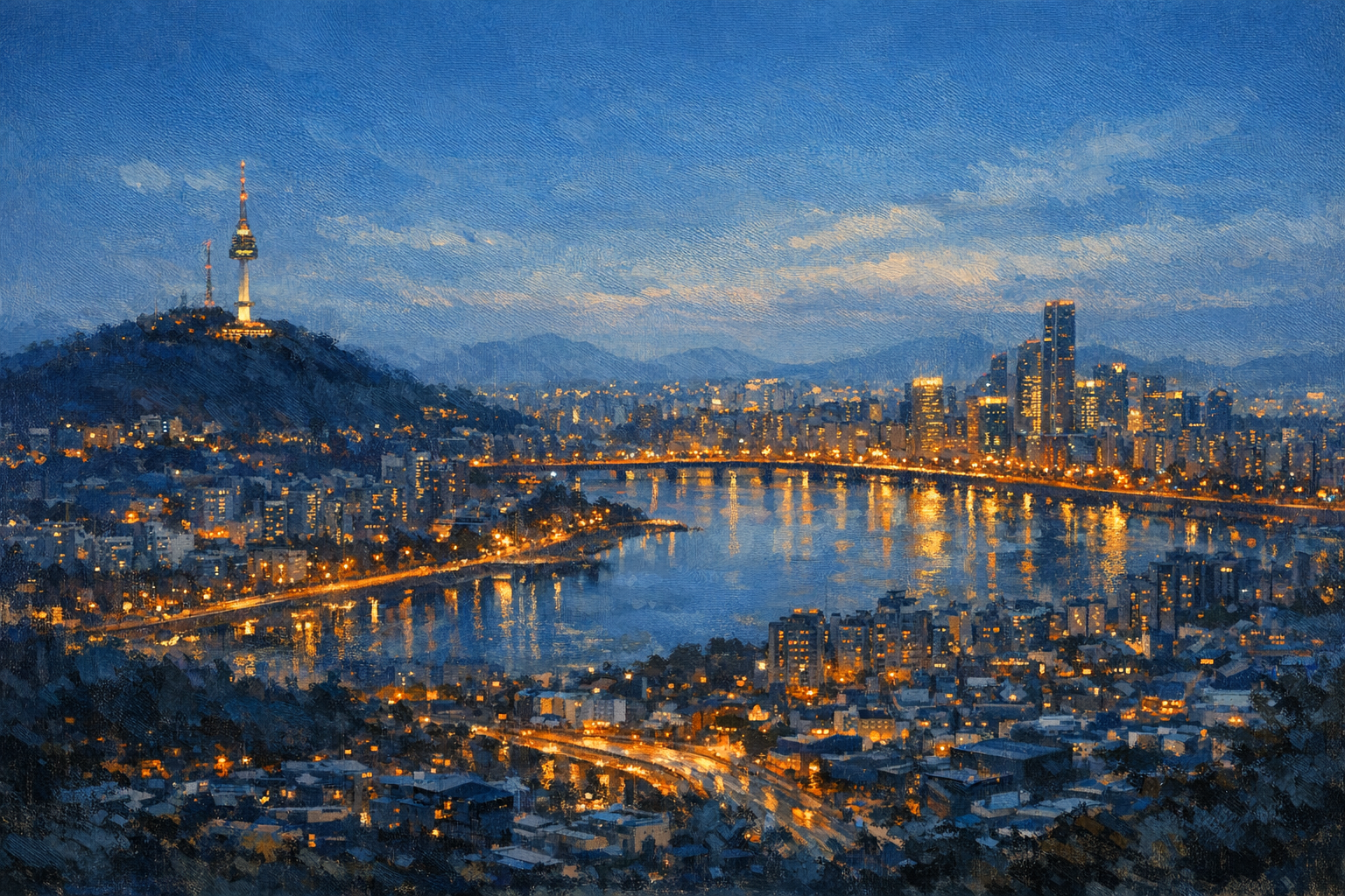 Stylized city cover for Seoul