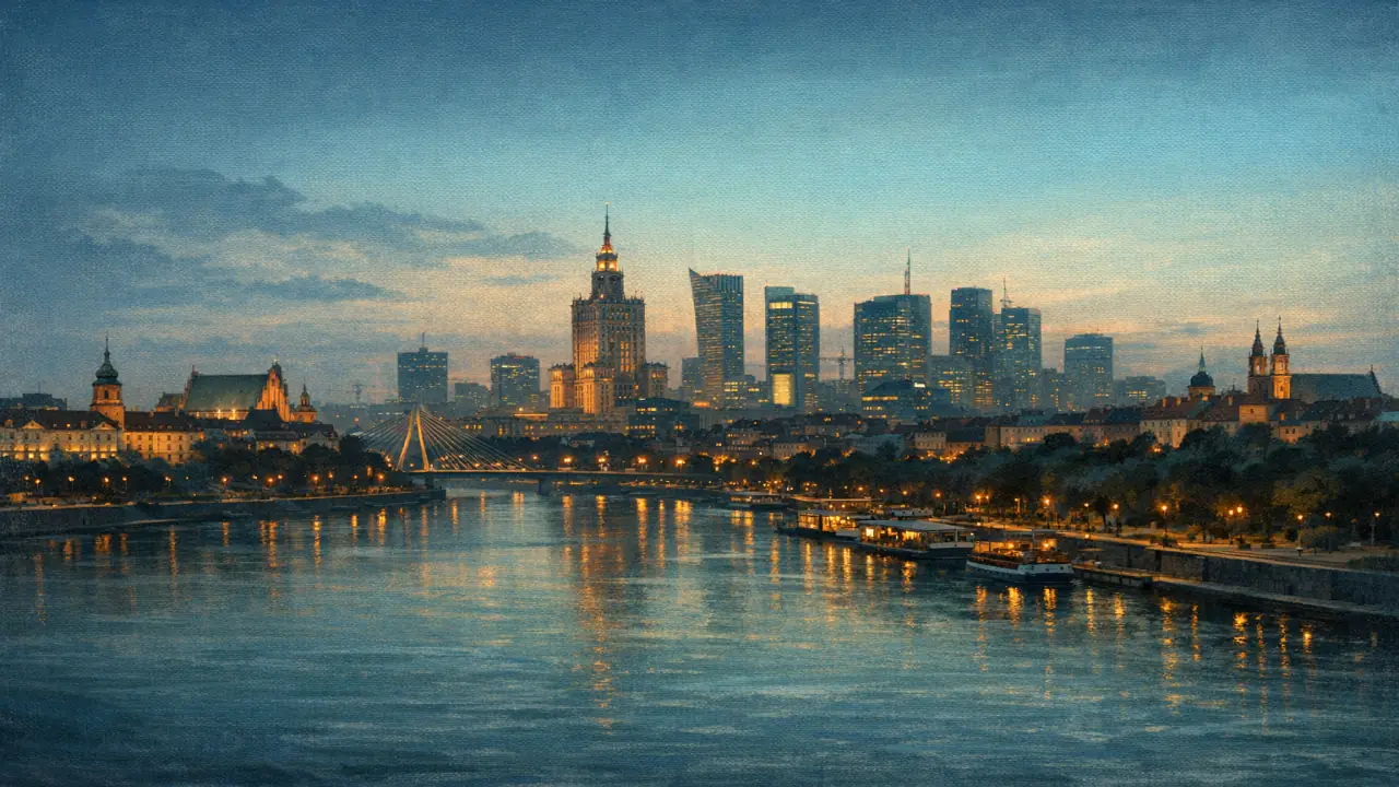 Stylized city cover for Warsaw