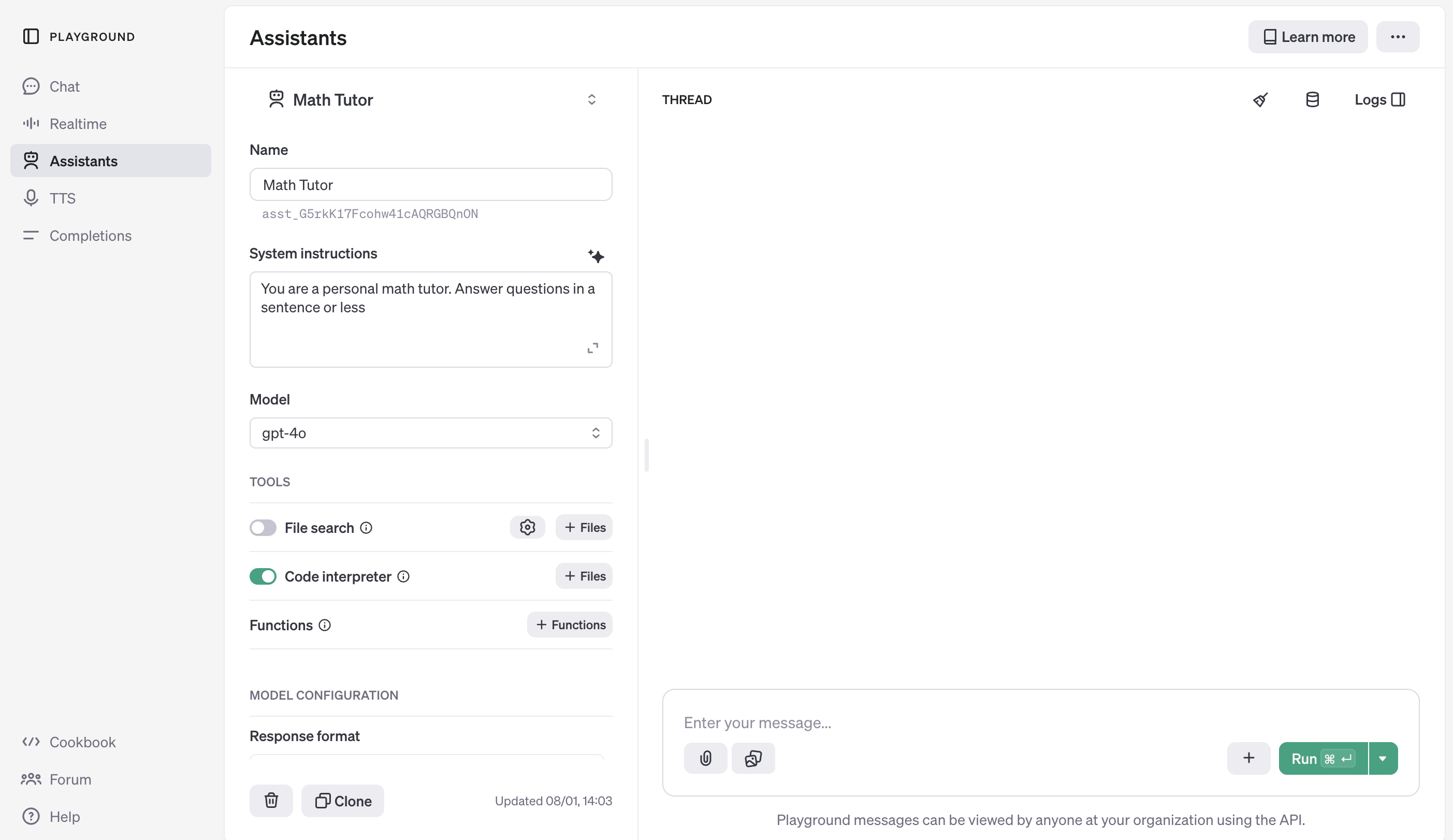 Enabling code interpreter