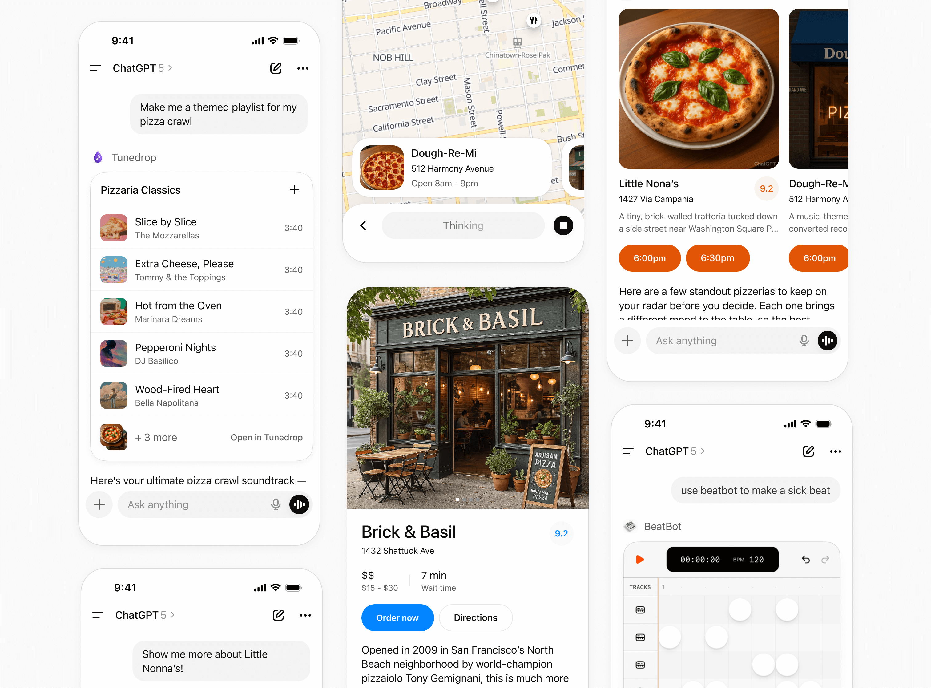 Example apps in the ChatGPT mobile interface