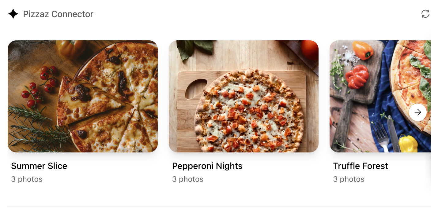 Screenshot of the Pizzaz album component