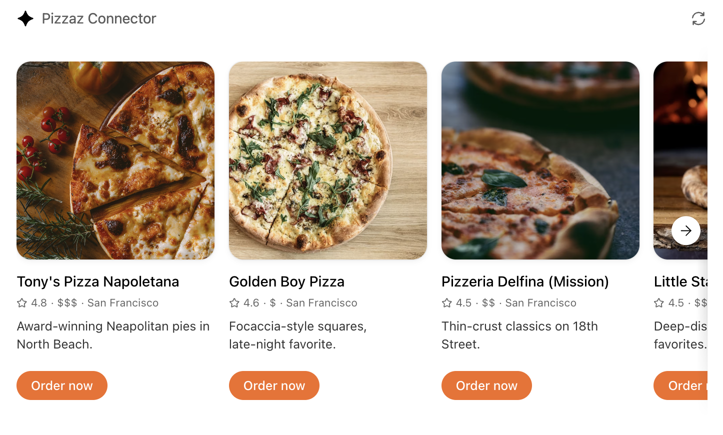 Screenshot of the Pizzaz carousel component