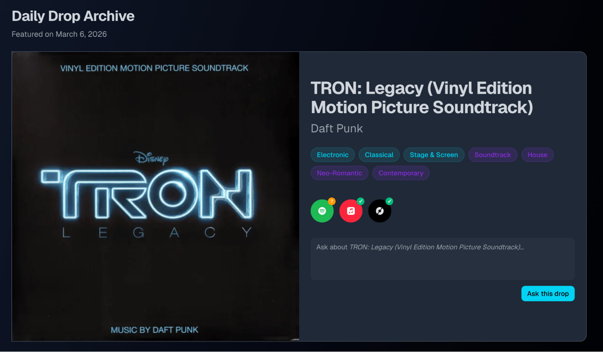 Ask This Drop interface