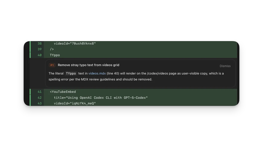 Inline code review comments displayed in the review pane