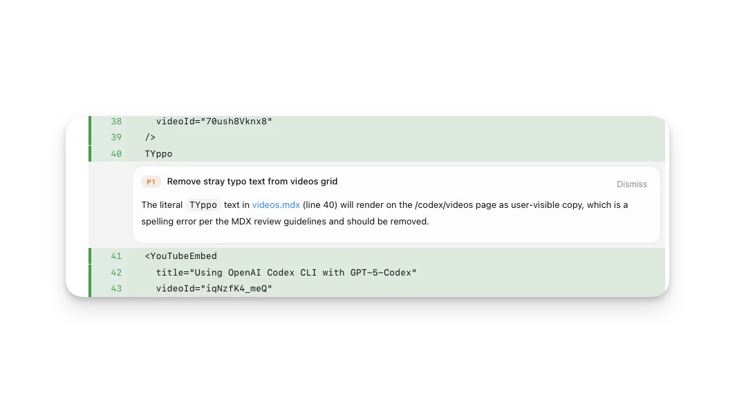 Inline code review comments displayed in the review pane