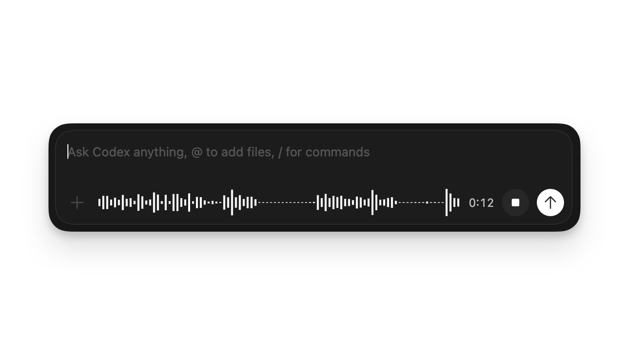 Voice dictation indicator in the composer with a transcribed prompt