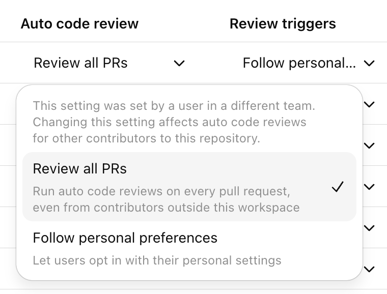 Automatic code review settings