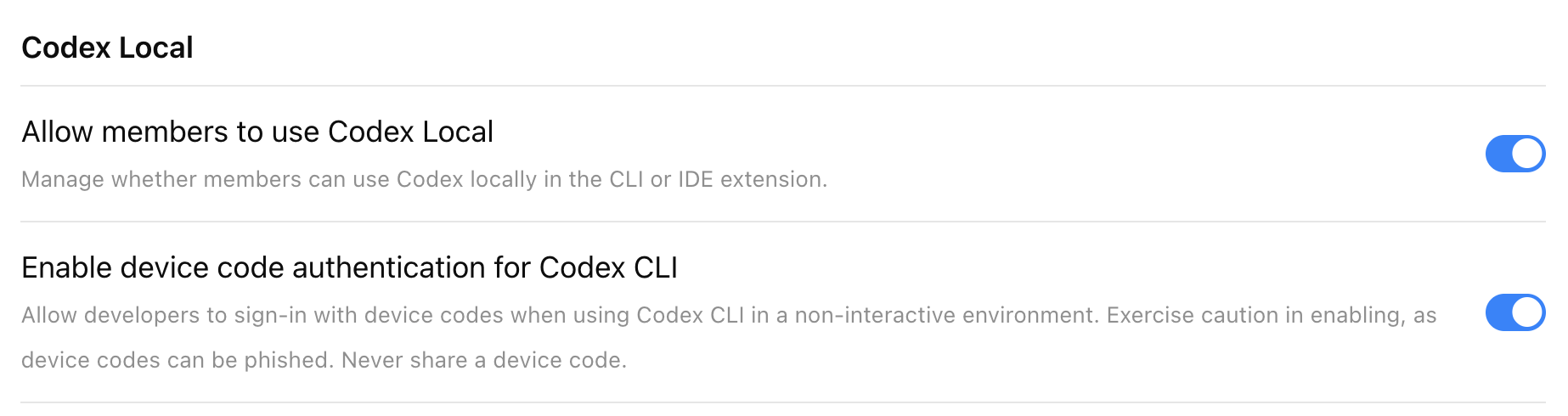 Codex local toggle