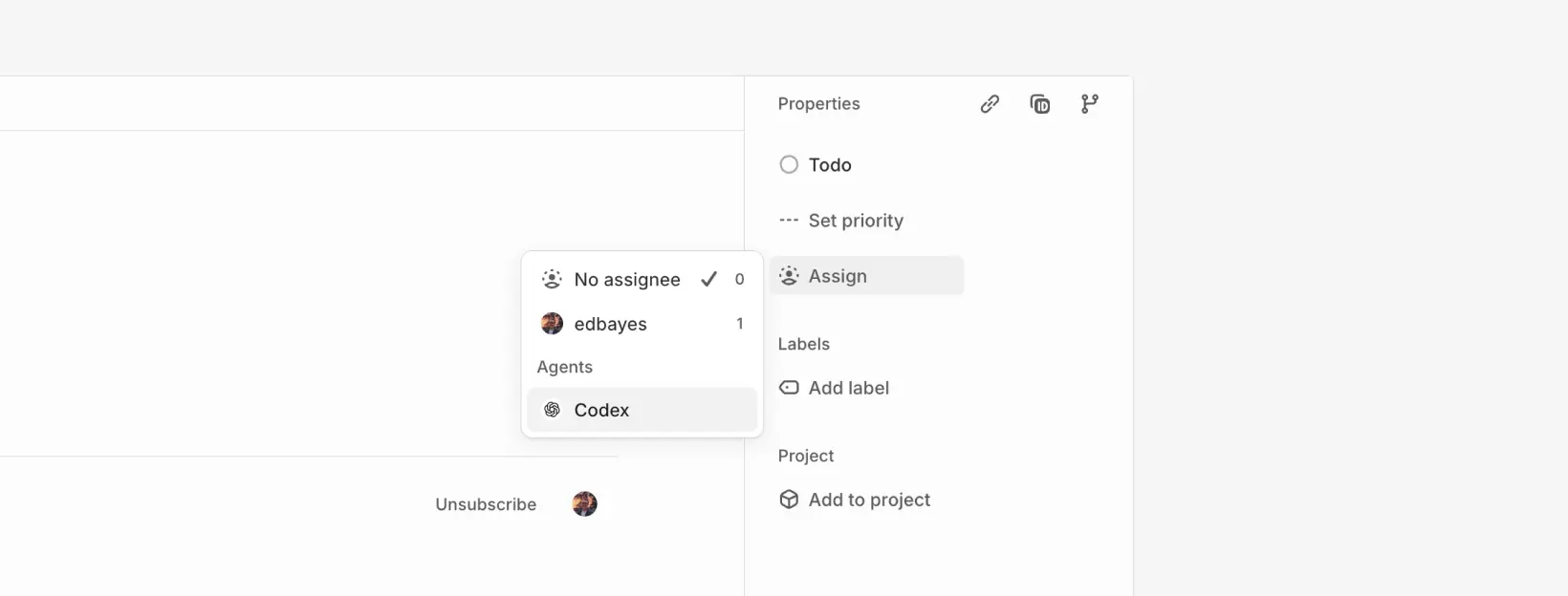 Assigning Codex to a Linear issue (light mode)