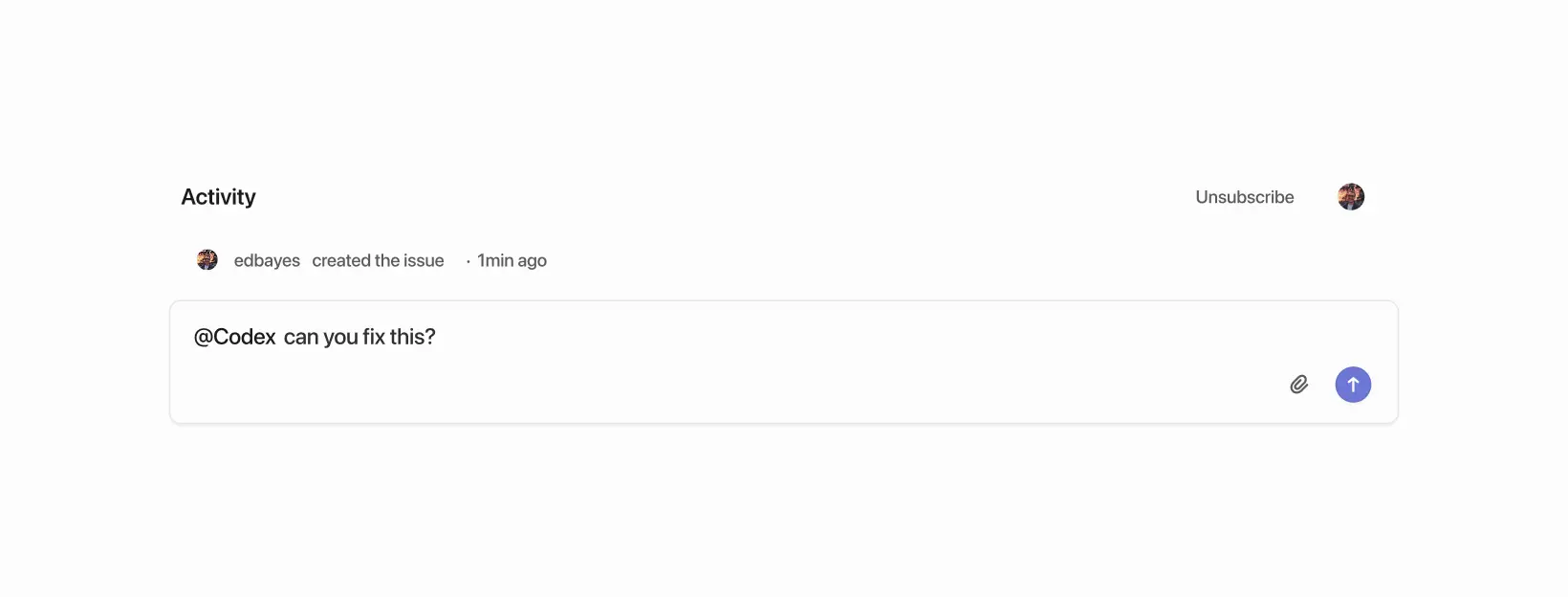 Mentioning Codex in a Linear issue comment (light mode)