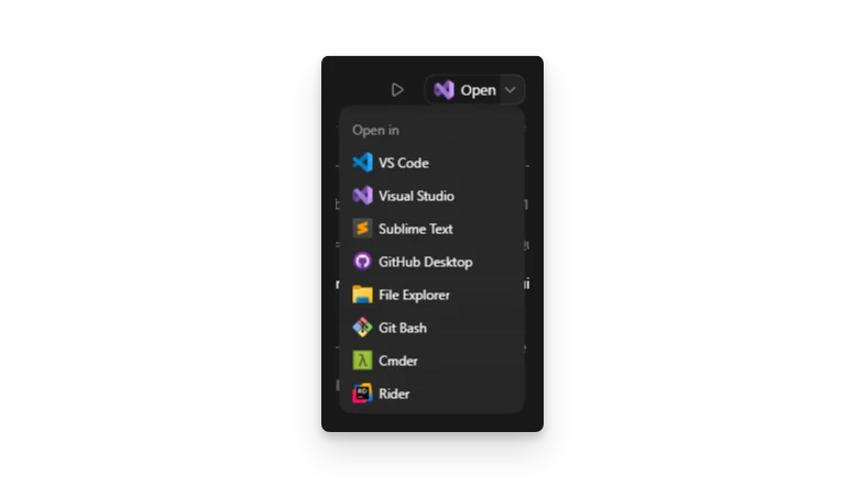 Codex app settings showing the default Open In app on Windows